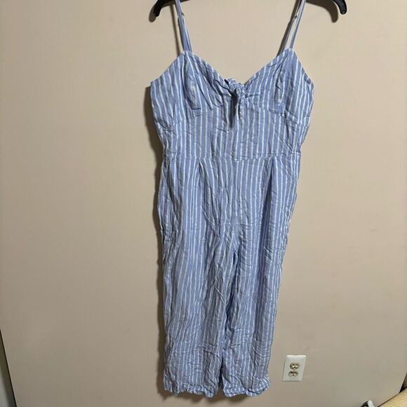 J.Crew Sleeveless Seaside Stripe Linen Jumpsuit- Size 10 - Picture 4 of 12